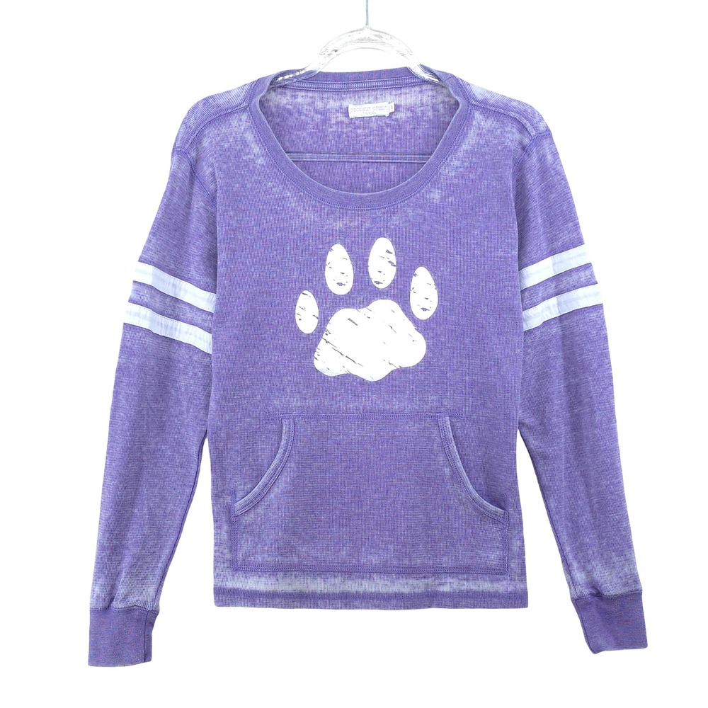 Coconut Creek Top Womens S Graphic Paw Print Purple Waffle Knit Athletic Sport